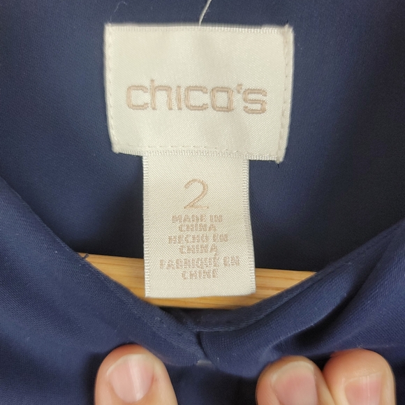 Chicos Colbalt Blue Ruffle Front Silky Blouse Size 2 Medium 12-14 - Picture 10 of 14